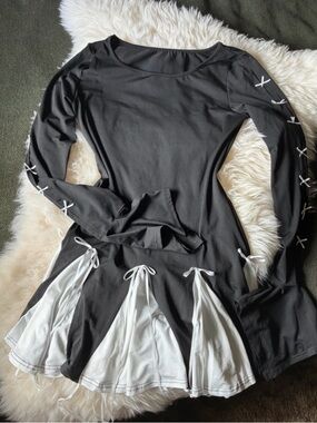 Women’s Black Long-Sleeve Dress with White Panel Details